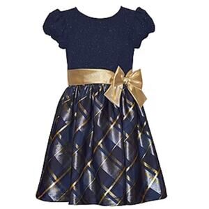 Bonnie Jean Big Kid Girls Short Sleeve Fit+Flare Dress Blue & Gold Size 12